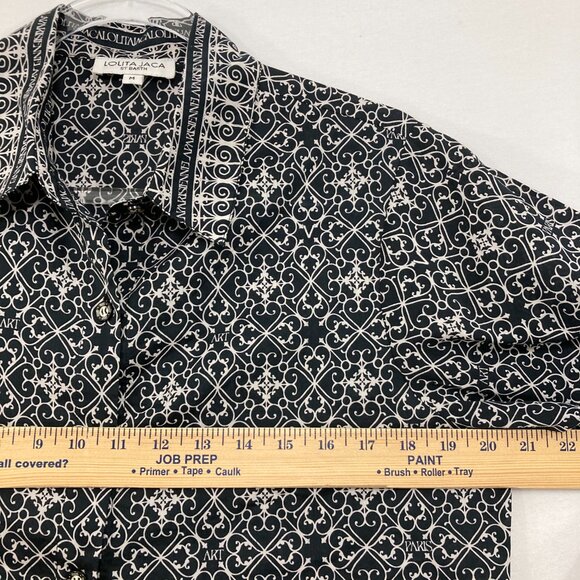 Lolita Jaca St Barth Medium Black White Abstract Artsy Tie Front Button Down - Picture 5 of 8